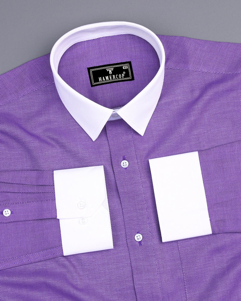 Indigo Purple With White Jacquard Texture Designer Cotton Shirt