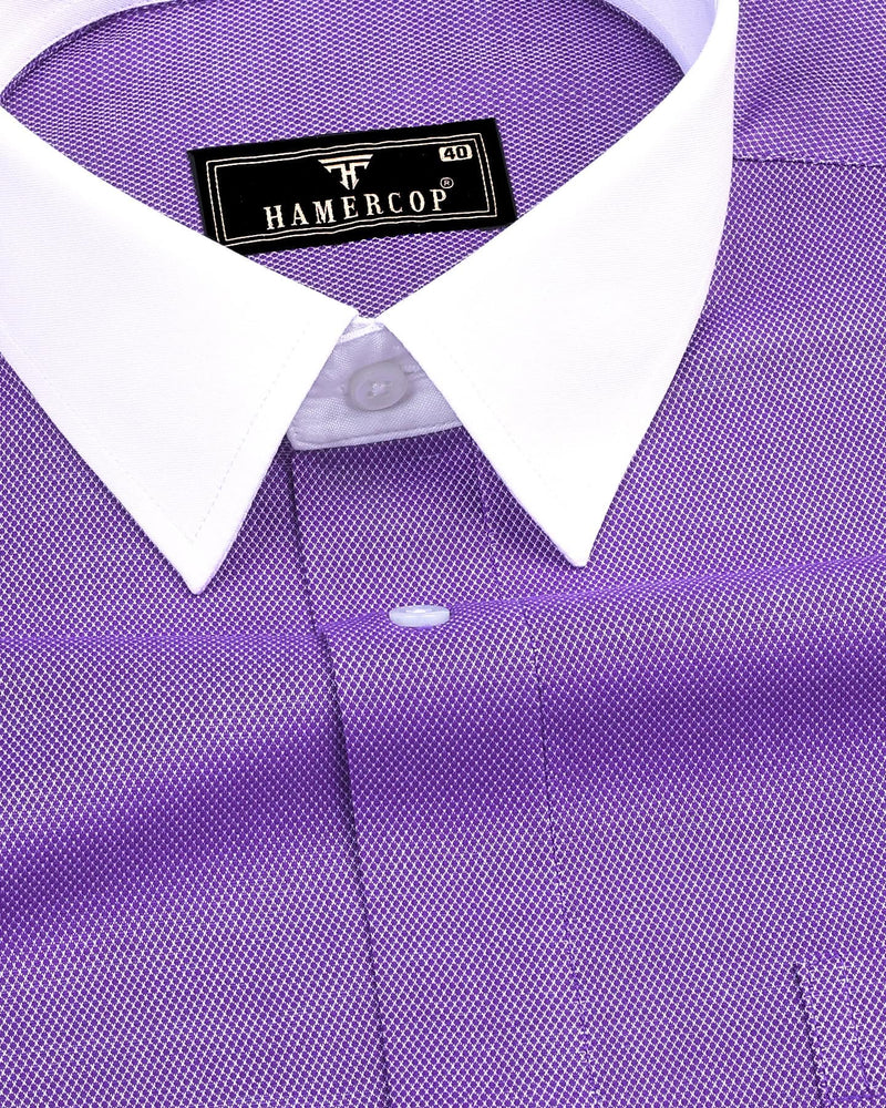 Indigo Purple With White Jacquard Texture Designer Cotton Shirt