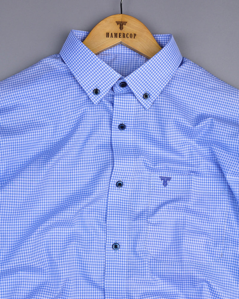 Boro SkyBlue With White Yarn Dyed Check Formal Cotton Shirt