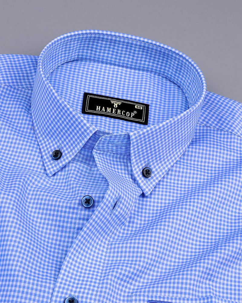 Boro SkyBlue With White Yarn Dyed Check Formal Cotton Shirt