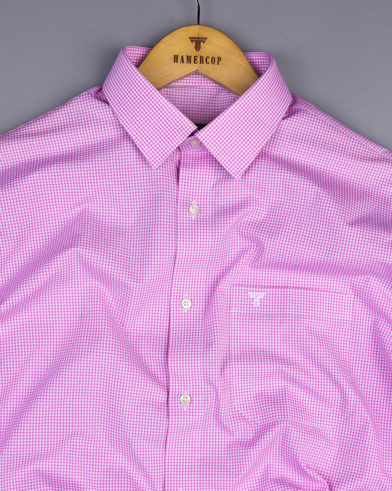 Nerium Pink With White Small Check Formal Cotton Shirt