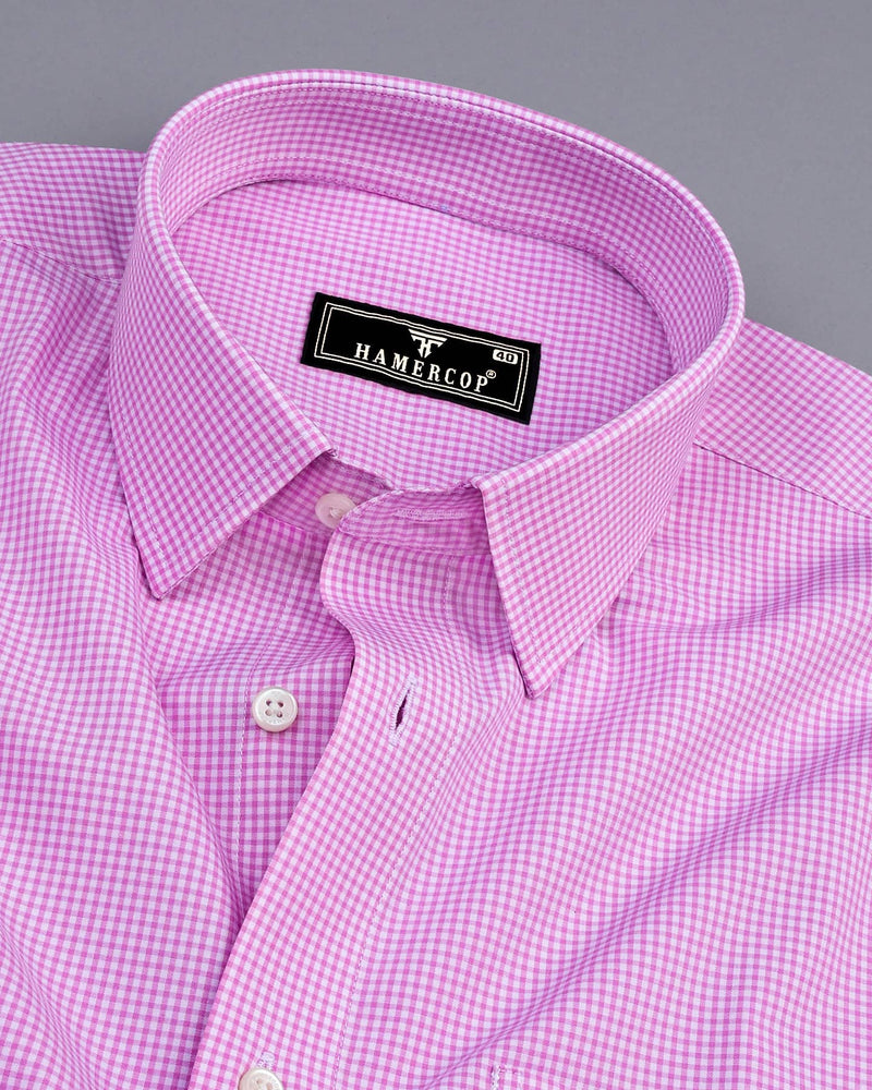 Nerium Pink With White Small Check Formal Cotton Shirt