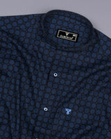 Riga Blue Geometrical Printed Satin Cotton Shirt