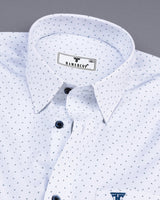 Marshmallow White With Blue Printed Cotton Shirt