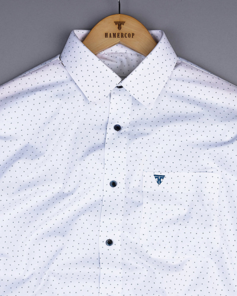 Marshmallow White With Blue Printed Cotton Shirt