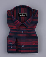 Red With NavyBlue Weft Stripe Linen Cotton Shirt