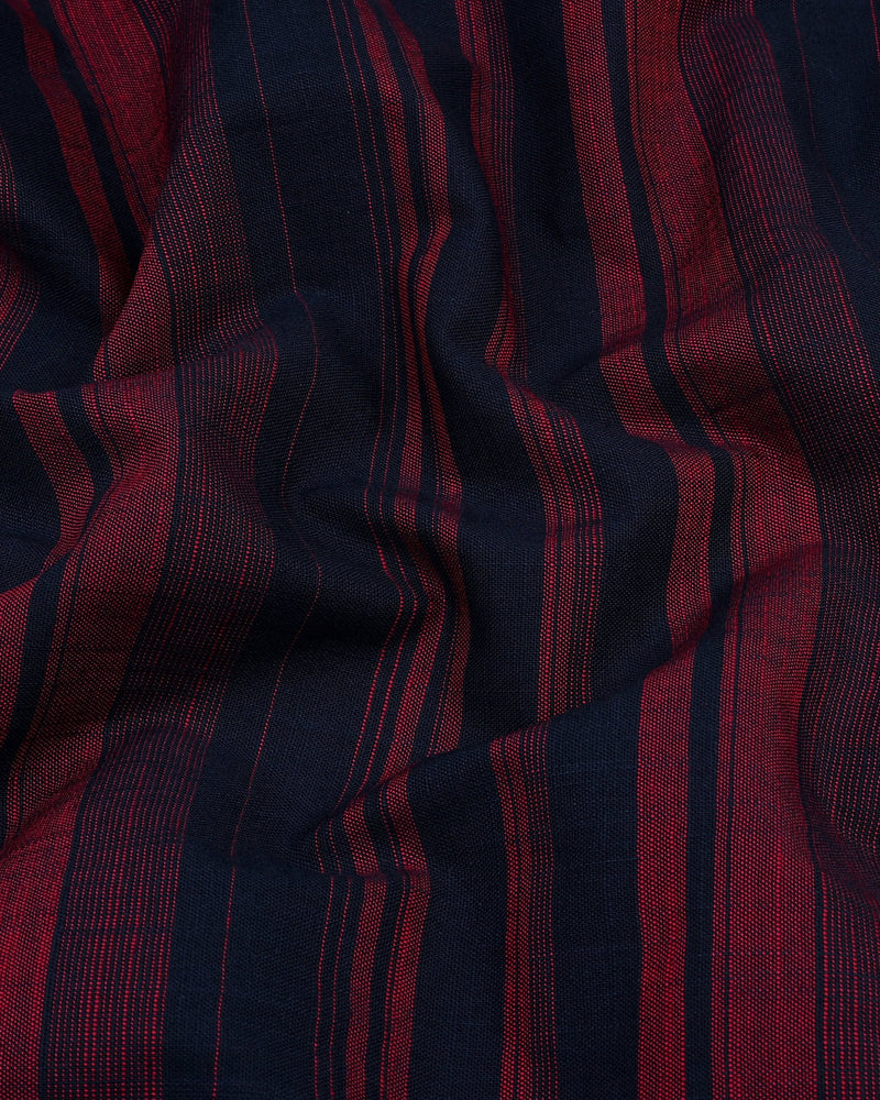 Red With NavyBlue Weft Stripe Linen Cotton Shirt