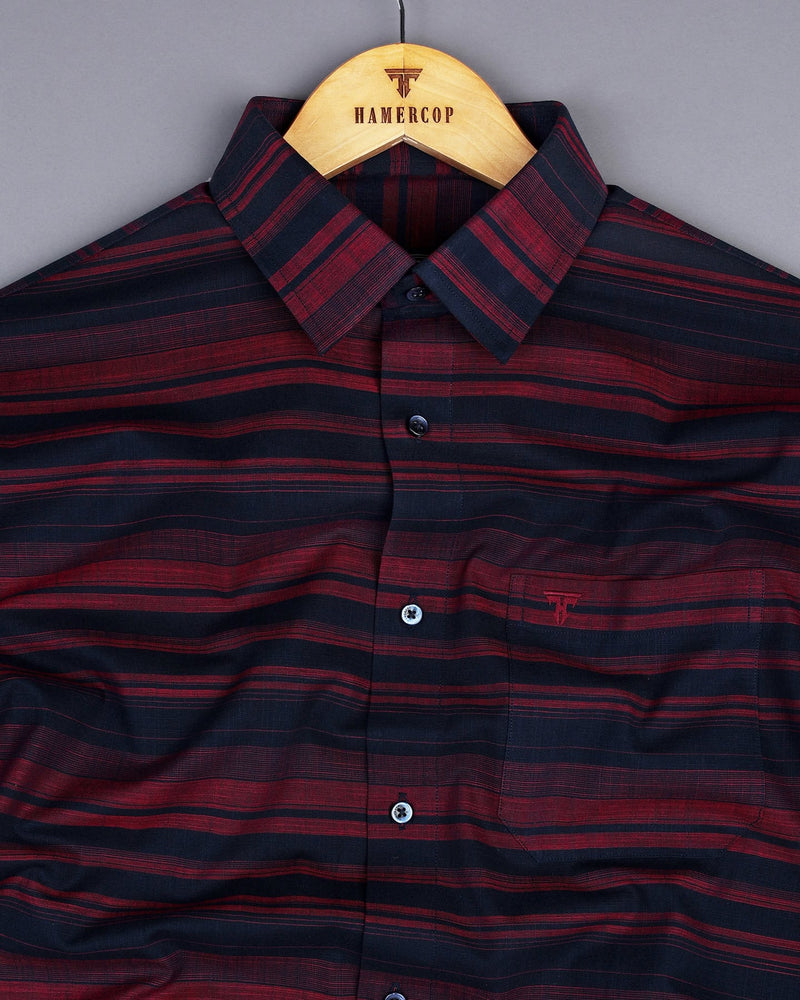 Red With NavyBlue Weft Stripe Linen Cotton Shirt