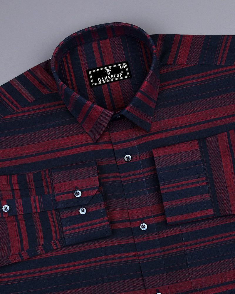 Red With NavyBlue Weft Stripe Linen Cotton Shirt