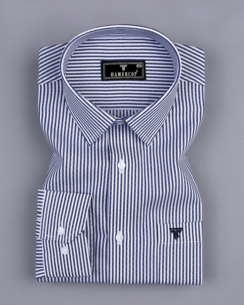 NavyBlue With White Stripe Dobby Cotton Formal Shirt