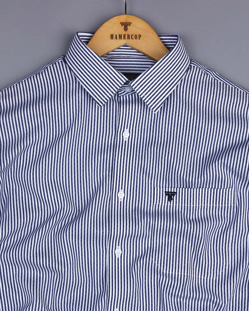 NavyBlue With White Stripe Dobby Cotton Formal Shirt