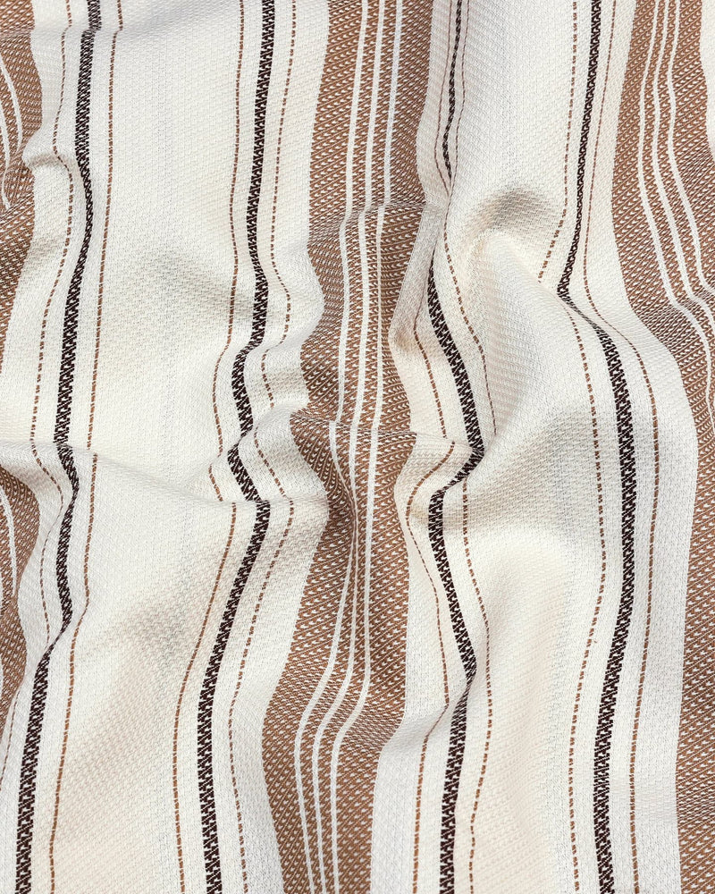 Oat Brown With Cream Weft Stripe Dobby Cotton Shirt