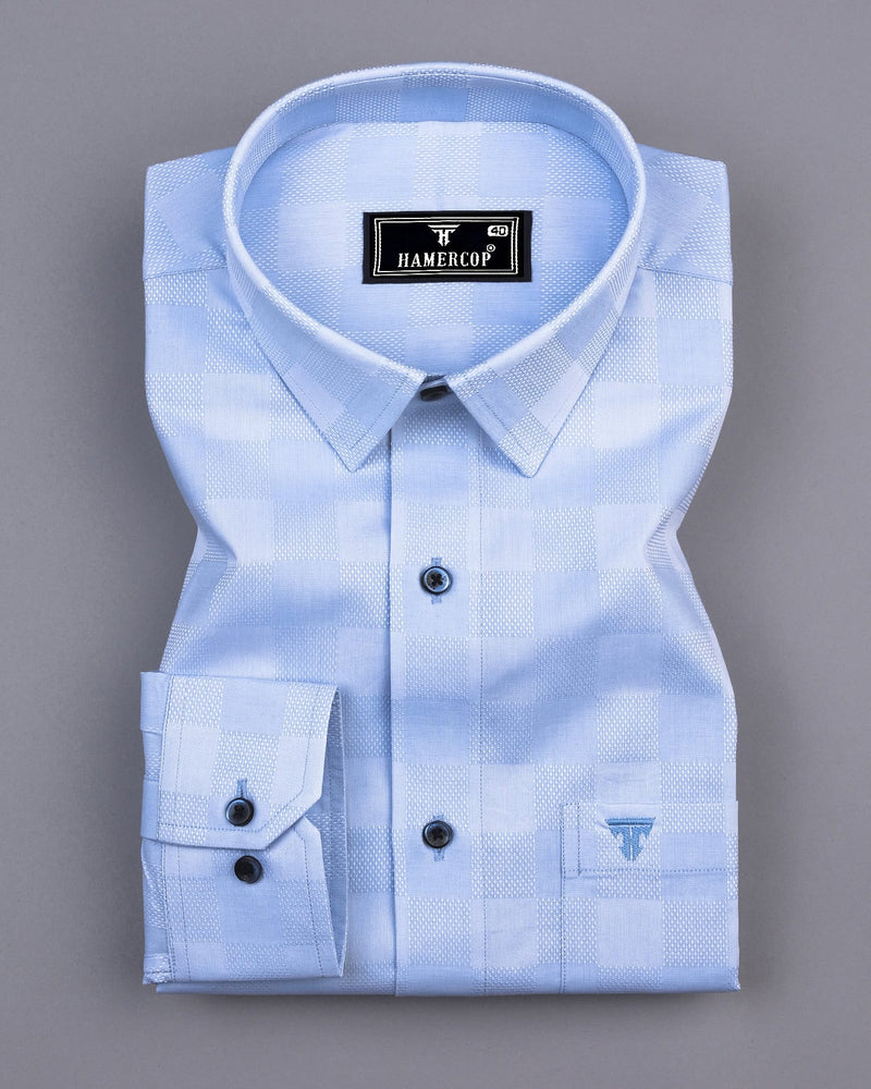 Shell Blue Dobby Check Premium Giza Shirt