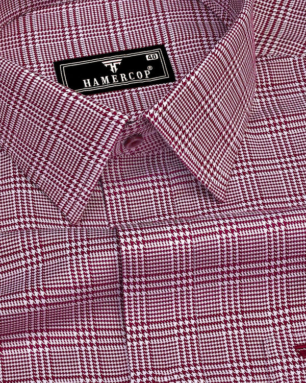 Pinacle Maroon Houndstooth Check Premium Giza Shirt