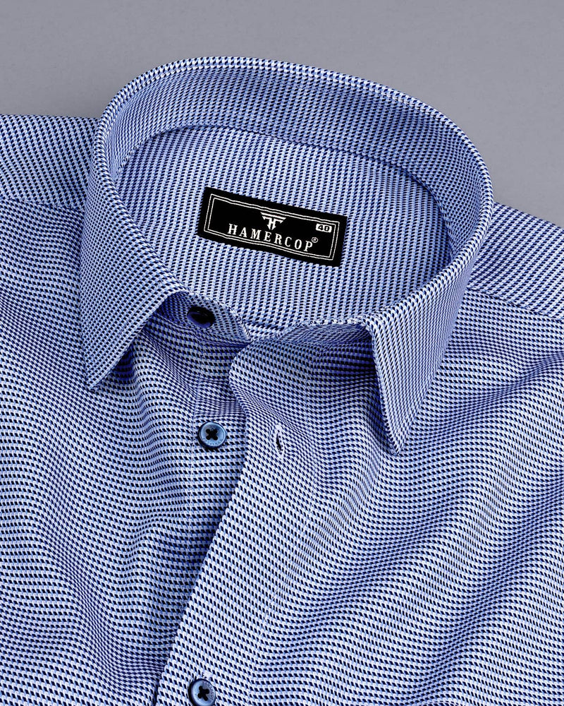 Floter Blue With White Houndstooth Premium Giza Shirt