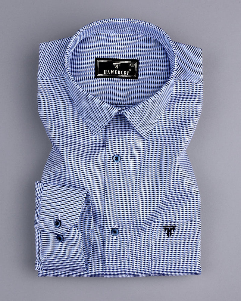 Floter Blue With White Houndstooth Premium Giza Shirt