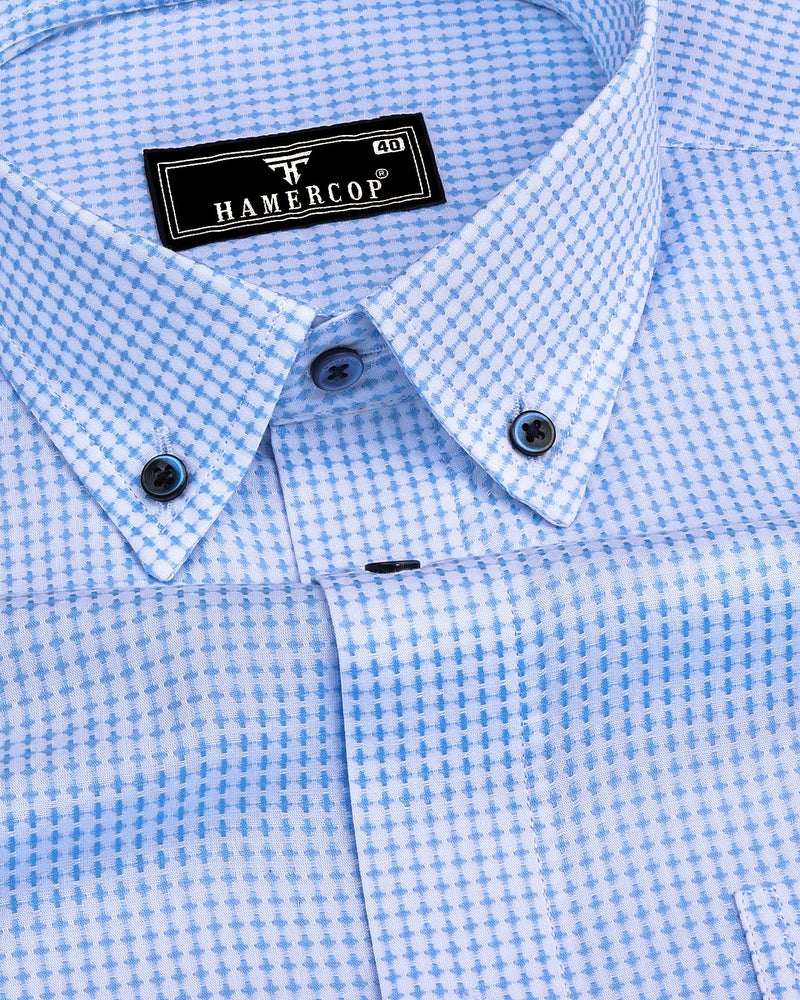 Athos Blue With White Dobby Check Premium Giza Shirt