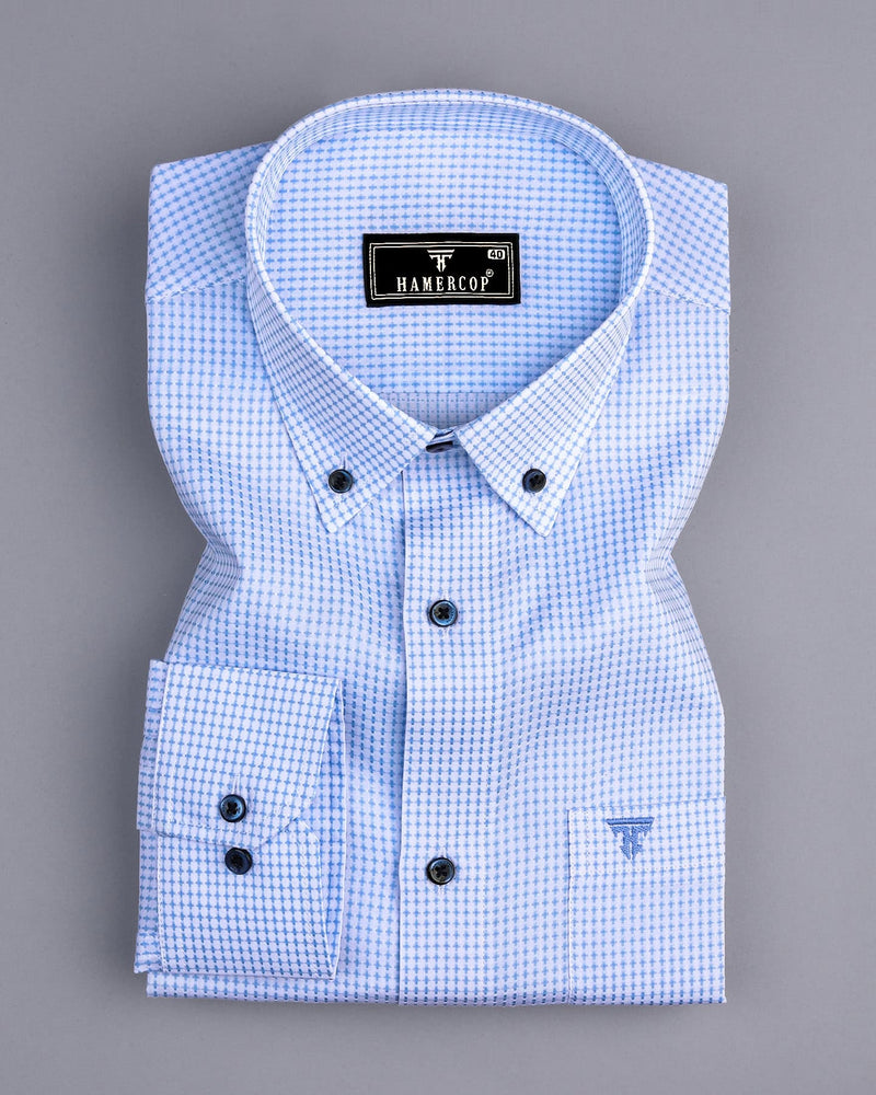 Athos Blue With White Dobby Check Premium Giza Shirt