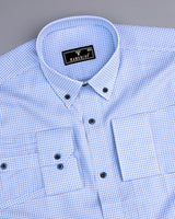 Athos Blue With White Dobby Check Premium Giza Shirt