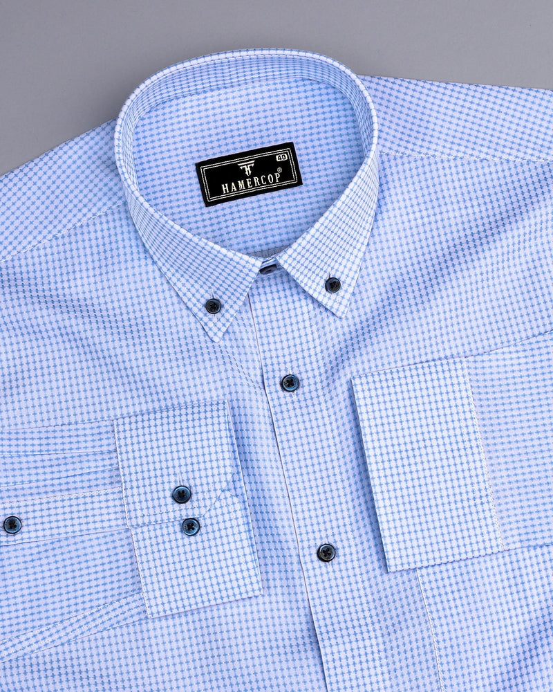 Athos Blue With White Dobby Check Premium Giza Shirt