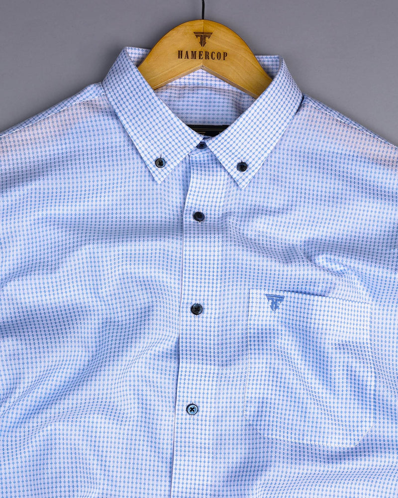 Athos Blue With White Dobby Check Premium Giza Shirt