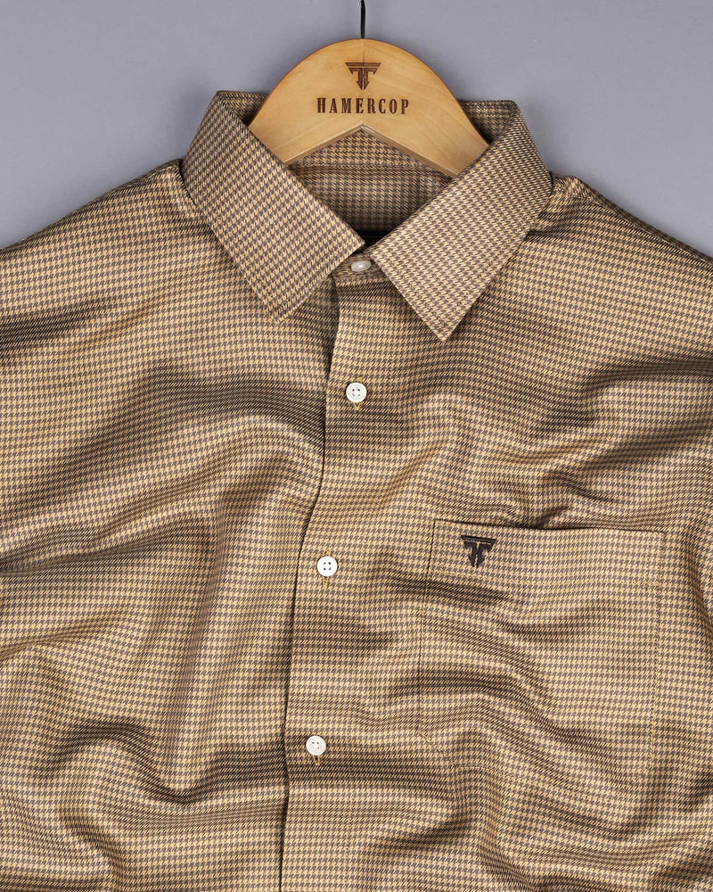 Mersin Cream With Gray Houndstooth Premium Giza Shirt