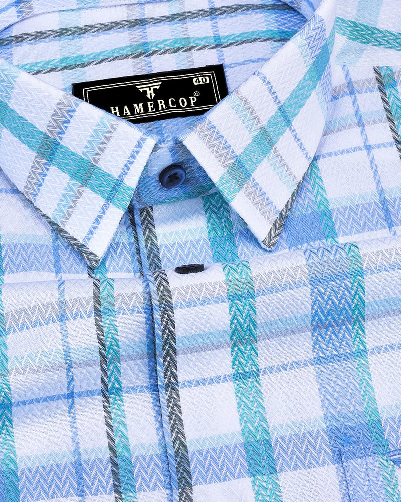 Keston Blue Multicolored Dobby Check Premium Giza Shirt