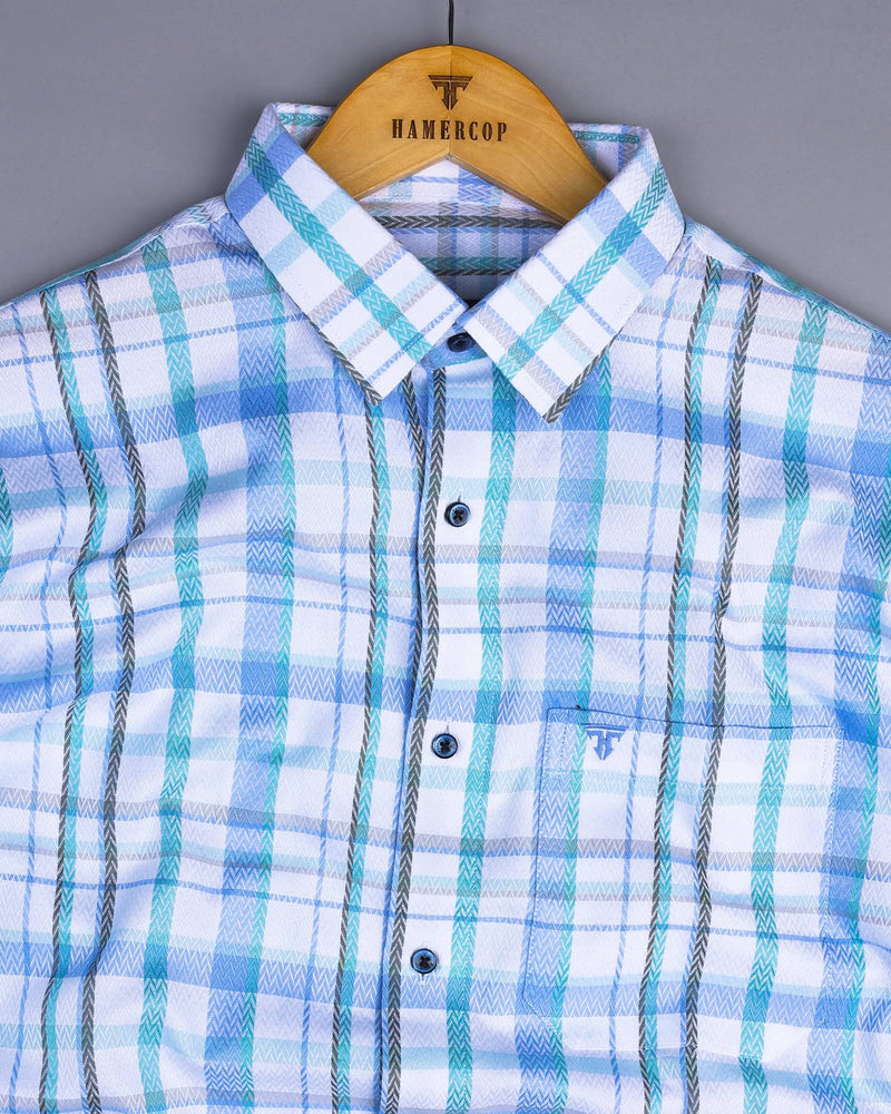 Keston Blue Multicolored Dobby Check Premium Giza Shirt