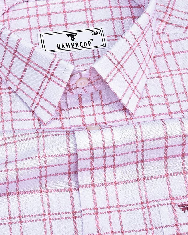 Weston Pink With White Dobby Check Premium Giza Shirt