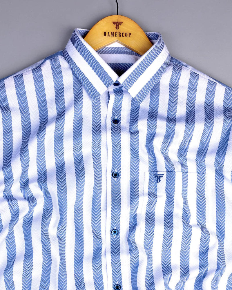 Stefan Blue With White Stripe Premium Giza Shirt