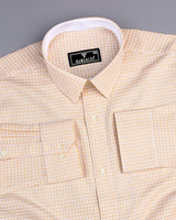 Aytos Cream With White Dobby Check Designer Cotton Shirt