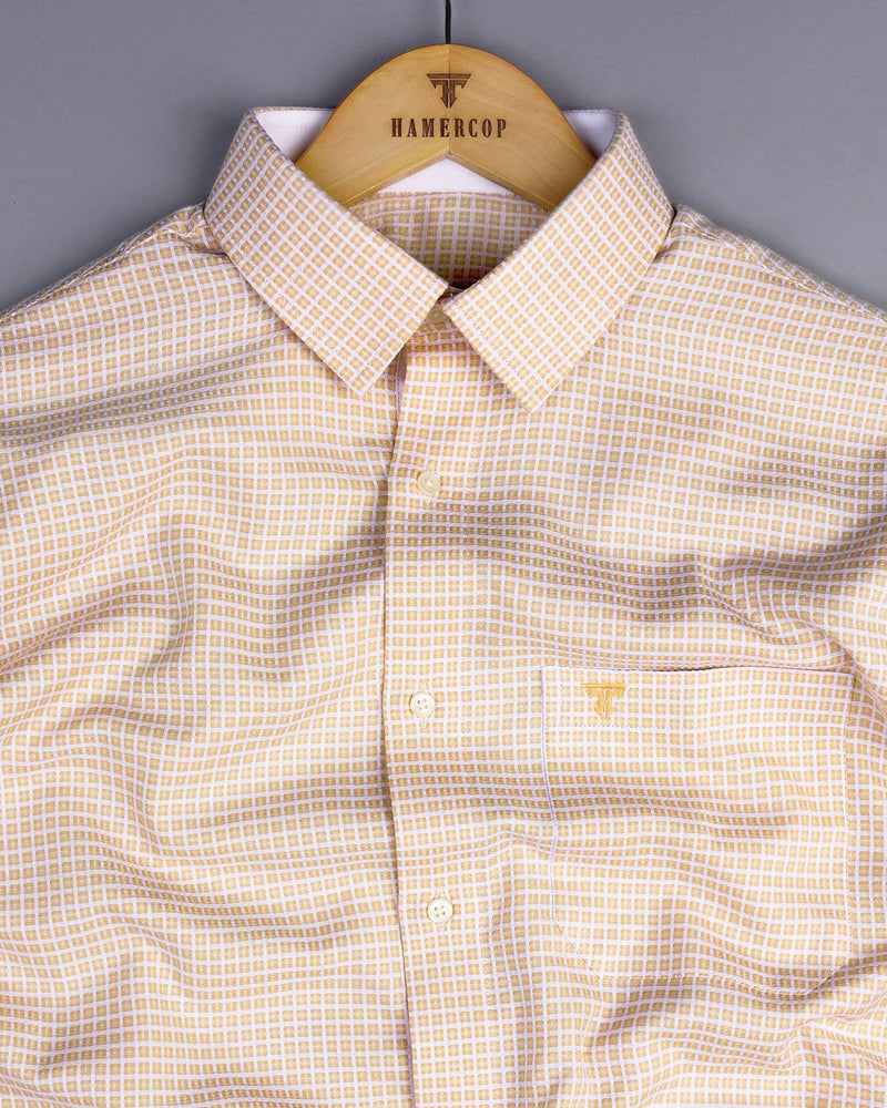 Aytos Cream With White Dobby Check Designer Cotton Shirt