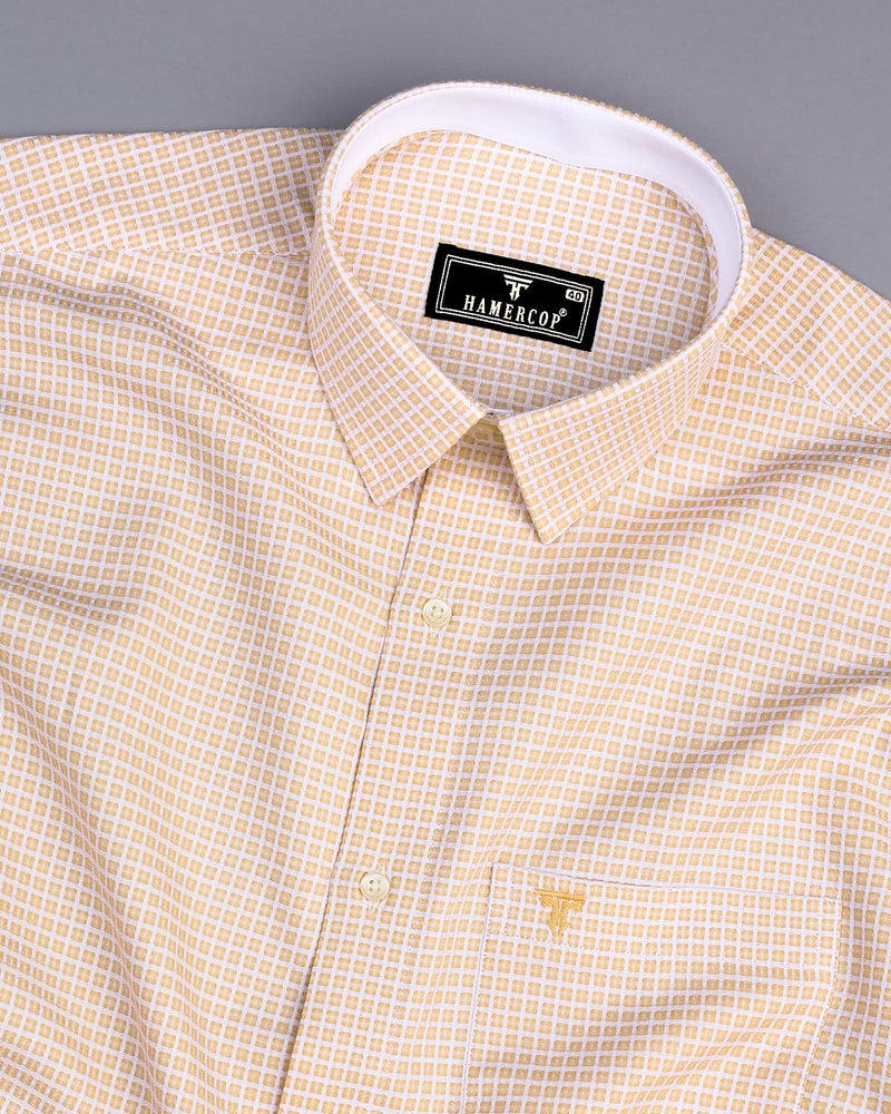 Aytos Cream With White Dobby Check Designer Cotton Shirt