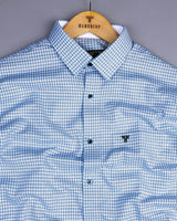 Gravity Blue Houndstooth Amsler Dobby Cotton Designer Shirt