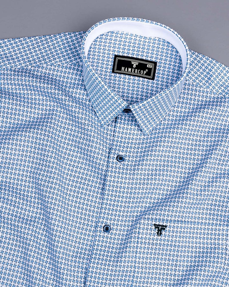 Gravity Blue Houndstooth Amsler Dobby Cotton Designer Shirt