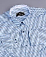 Gravity Blue Houndstooth Amsler Dobby Cotton Designer Shirt