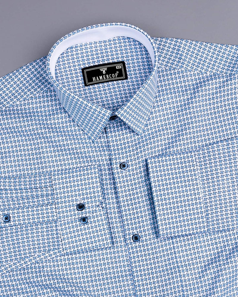 Gravity Blue Houndstooth Amsler Dobby Cotton Designer Shirt