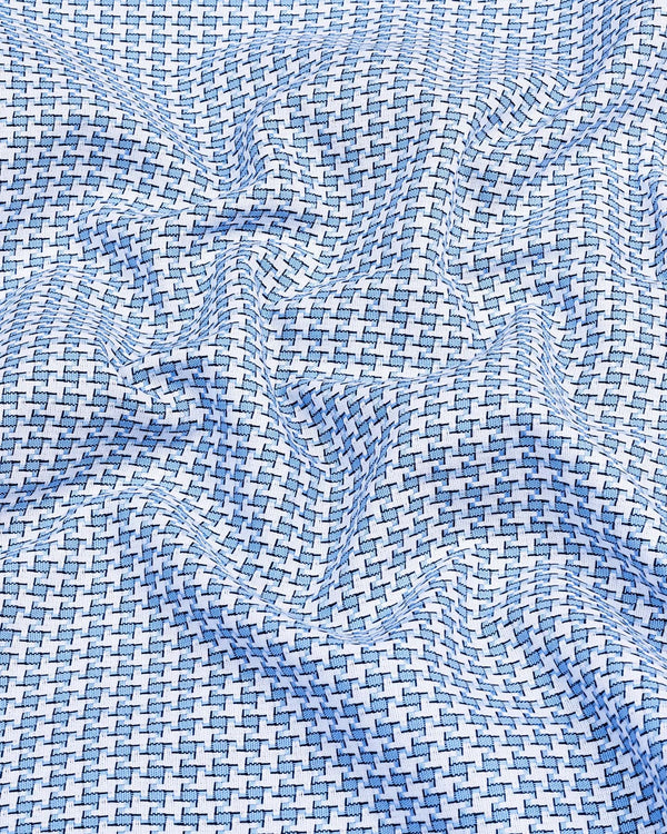 Gravity Blue Houndstooth Amsler Dobby Cotton Designer Shirt