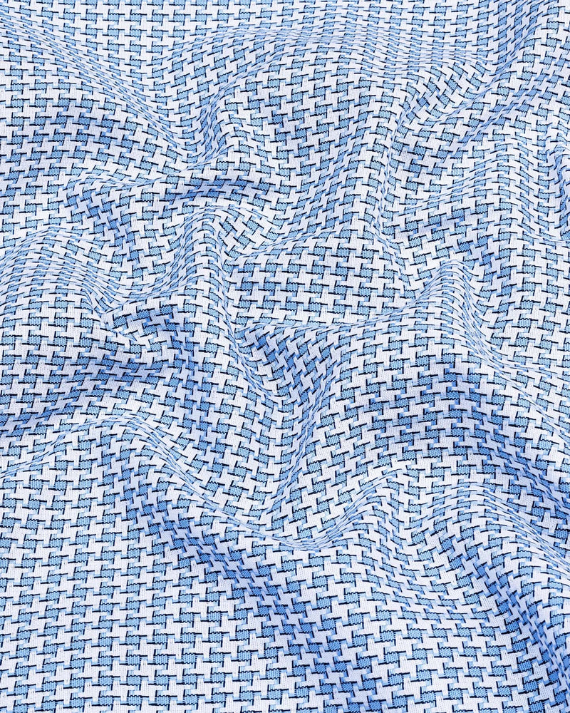 Gravity Blue Houndstooth Amsler Dobby Cotton Designer Shirt