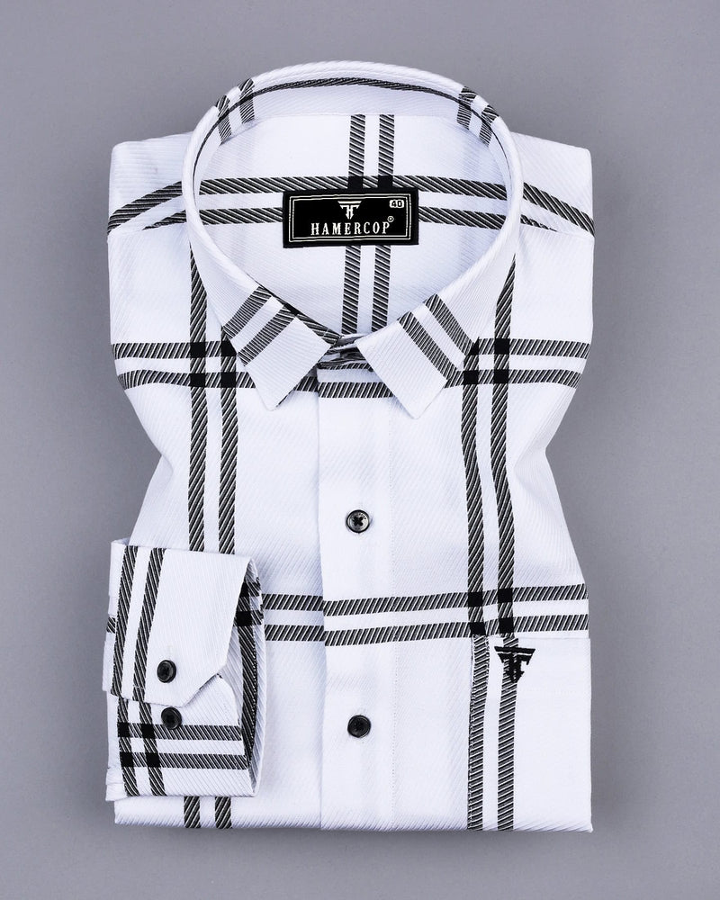 Lepton White With Black Broad Check Premium Giza Shirt