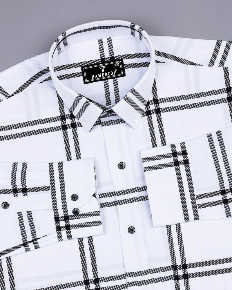 Lepton White With Black Broad Check Premium Giza Shirt