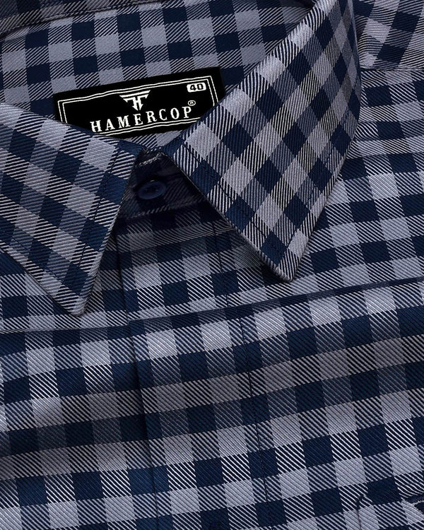 Belmont Blue With Gray Twill Check Premium Giza Shirt