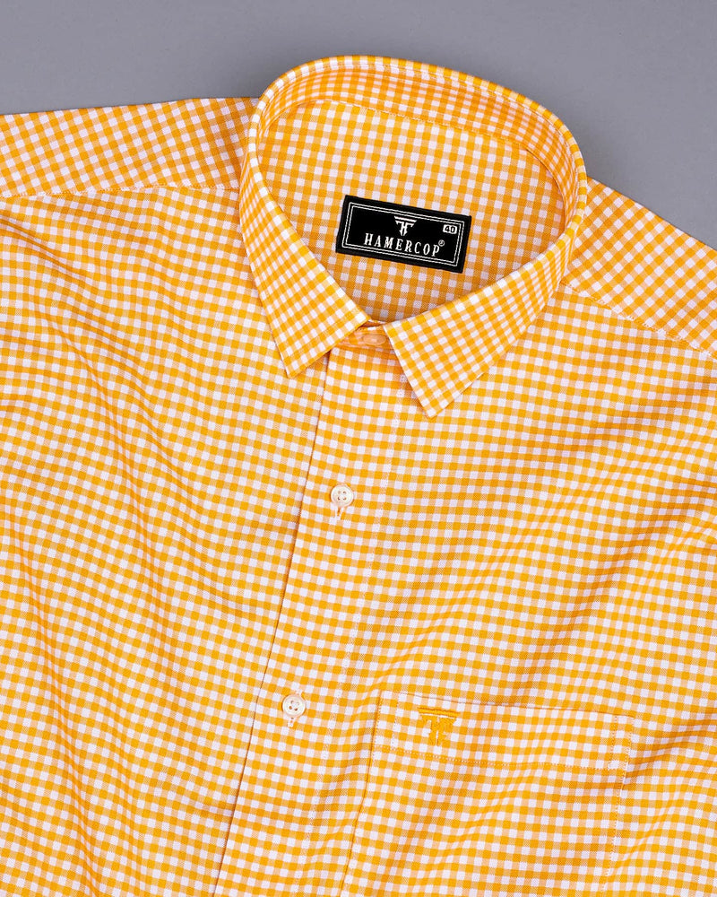 Jenon Yellow With White Yarn Dyed Check Oxford Cotton Shirt