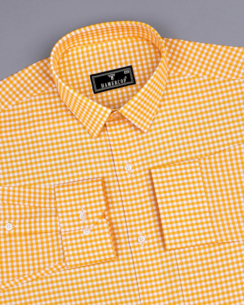 Jenon Yellow With White Yarn Dyed Check Oxford Cotton Shirt