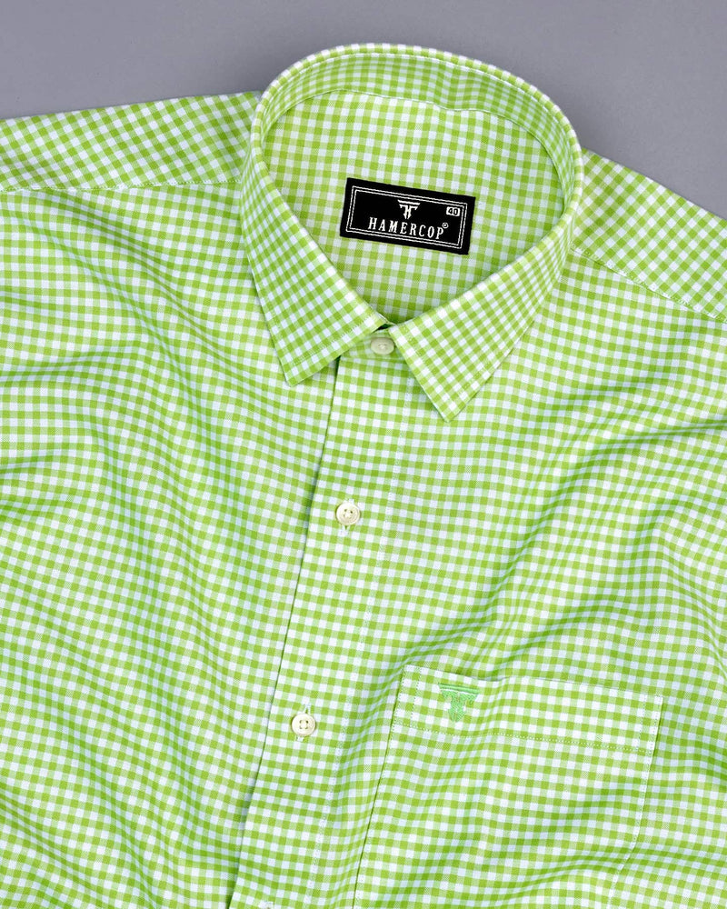 Jenon Green With White Yarn Dyed Check Oxford Cotton Shirt