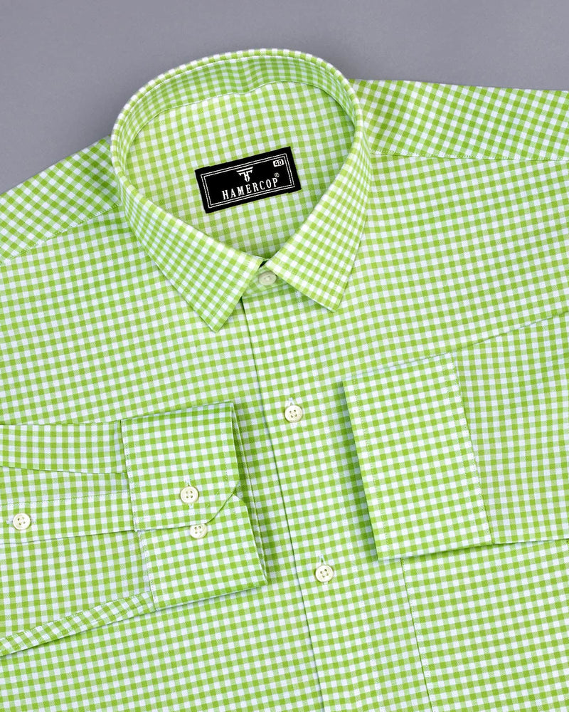 Jenon Green With White Yarn Dyed Check Oxford Cotton Shirt