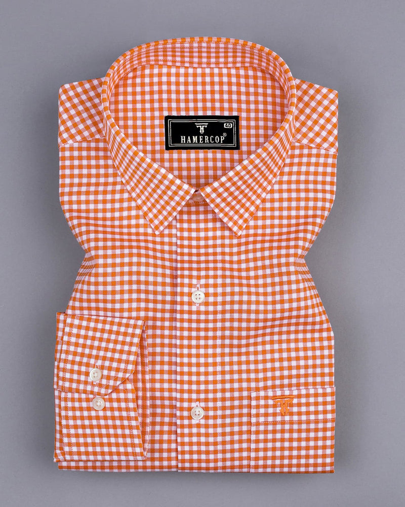 Jenon Orange With White Yarn Dyed Check Oxford Cotton Shirt