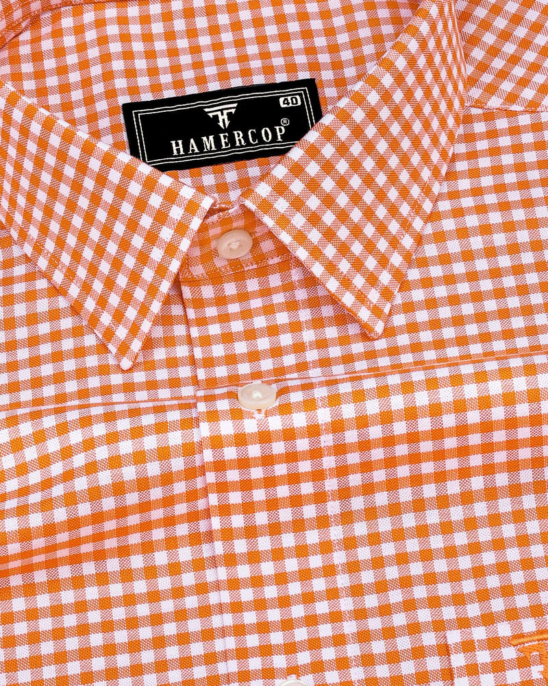 Jenon Orange With White Yarn Dyed Check Oxford Cotton Shirt