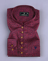 Luma Maroon With Blue Leaf Printed Satin Cotton Shirt Style Kurta