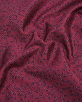 Luma Maroon With Blue Leaf Printed Satin Cotton Shirt Style Kurta